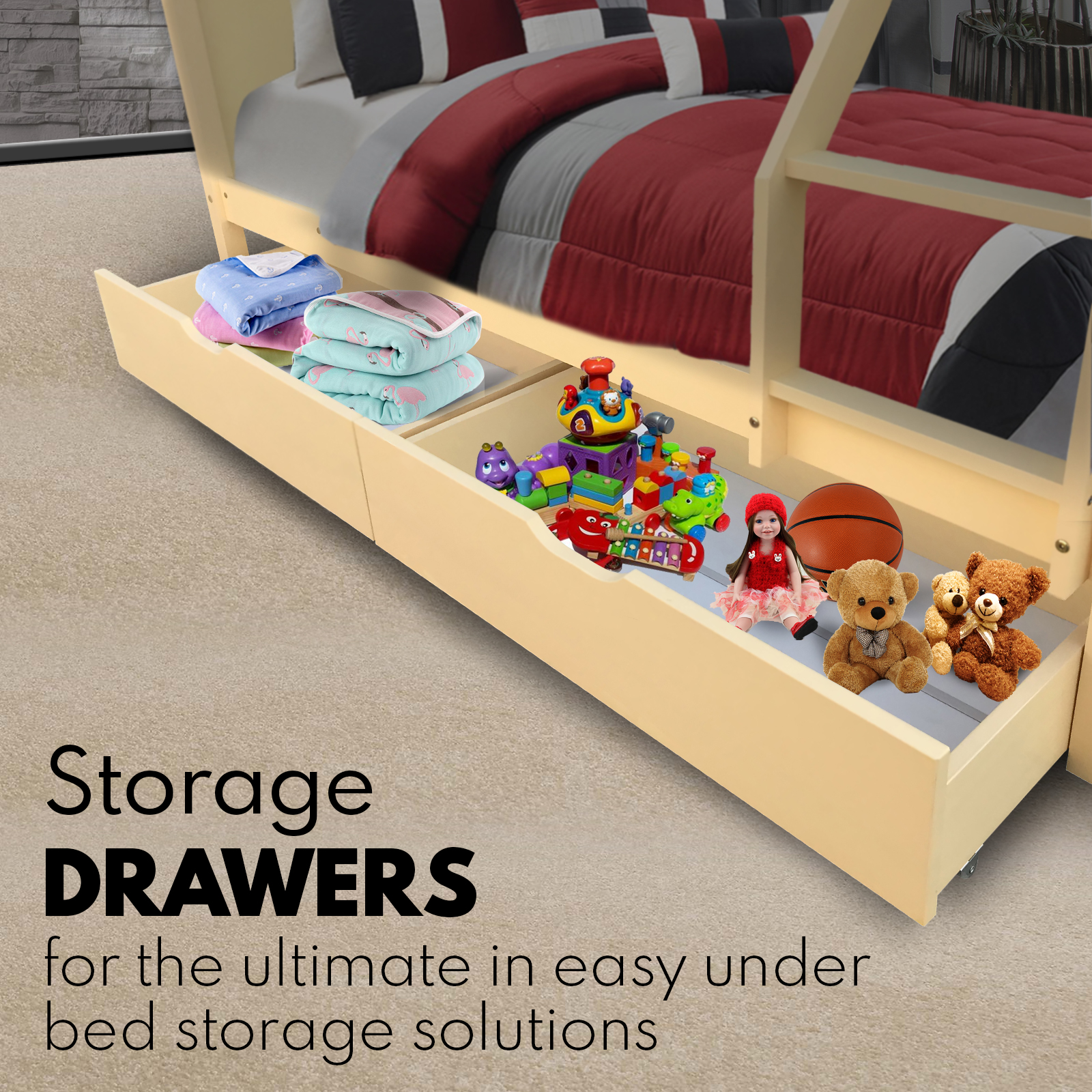 Royal Sleep Brown Bunk Bed Drawers - Under Bed Storage Boxes