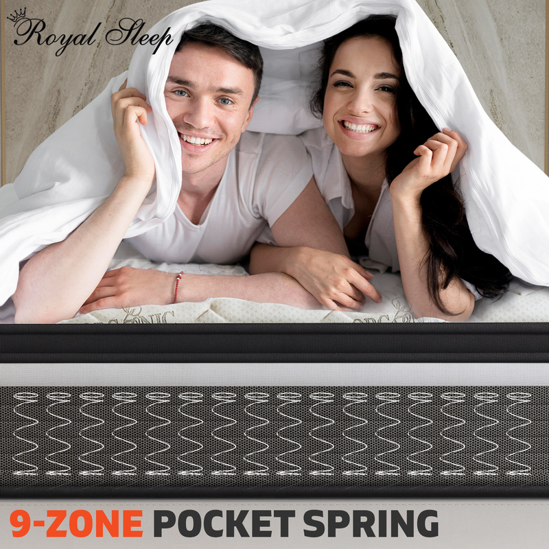 Royal Sleep Double Mattress 30cm Euro Top 9 Zone Pocket Spring Foam Plush Firm