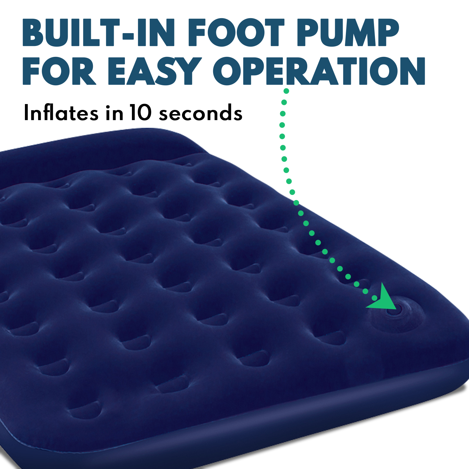 Double Size Inflatable Air Sleeping Bed Mattress 22CM Built-in Foot Pump - Navy