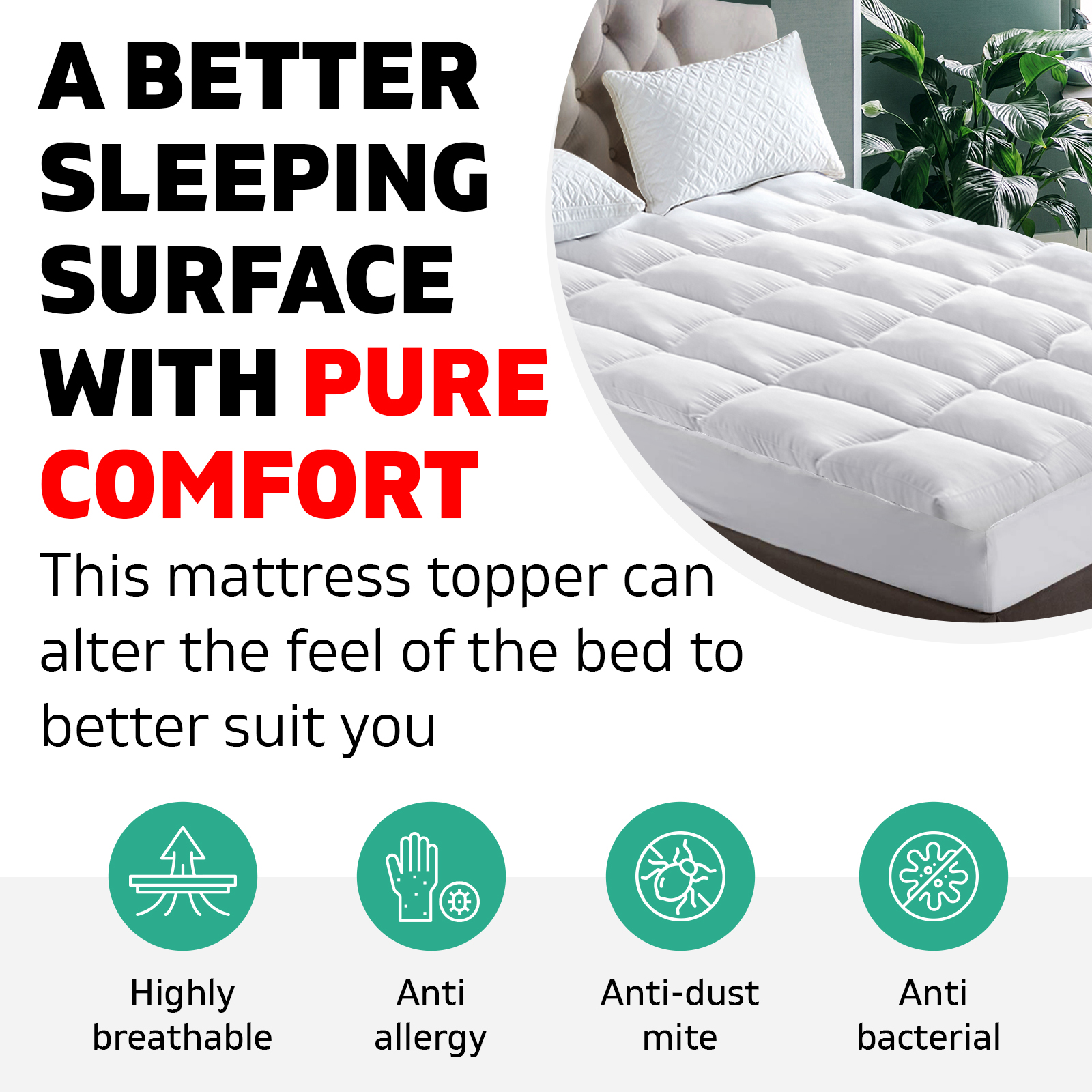 King Single Bed Mattress Topper Bamboo Fibre Pillowtop Protector 5CM Thick 