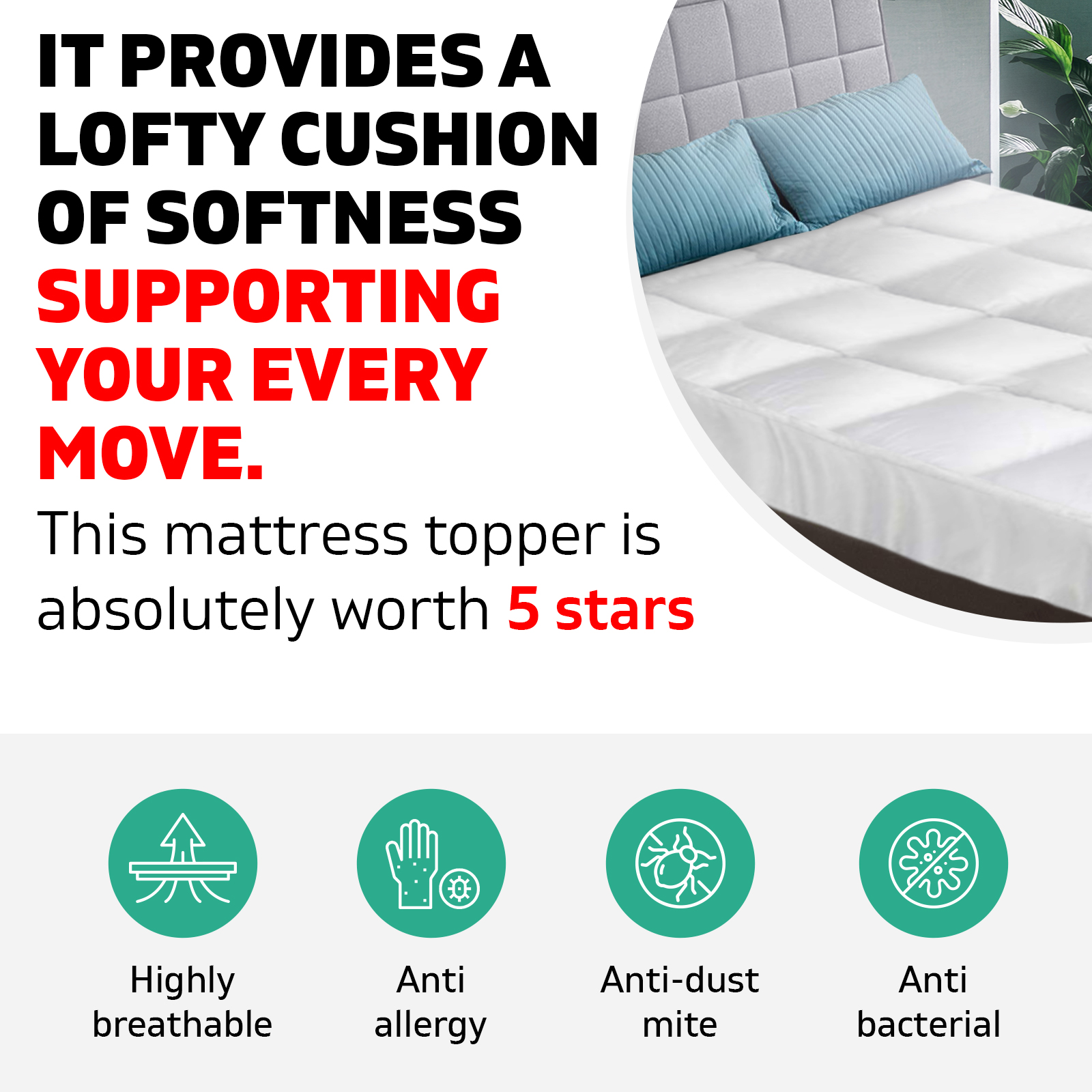 Queen Size Mattress Bed Topper Goose Feather Down 1000GSM Pillowtop