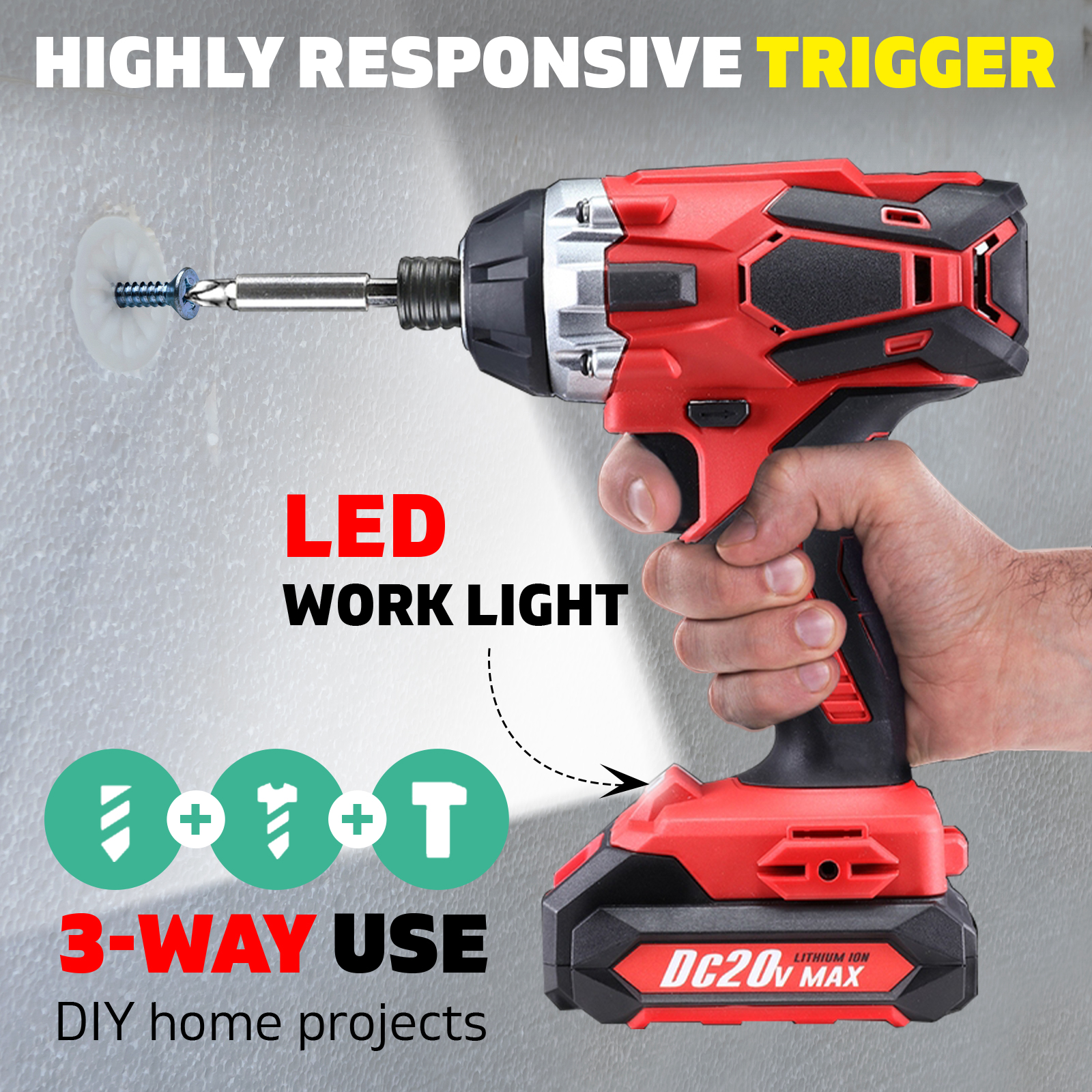 20V Impact Driver Cordless Electric Screwdriver Hex Tool Lithium Battery
