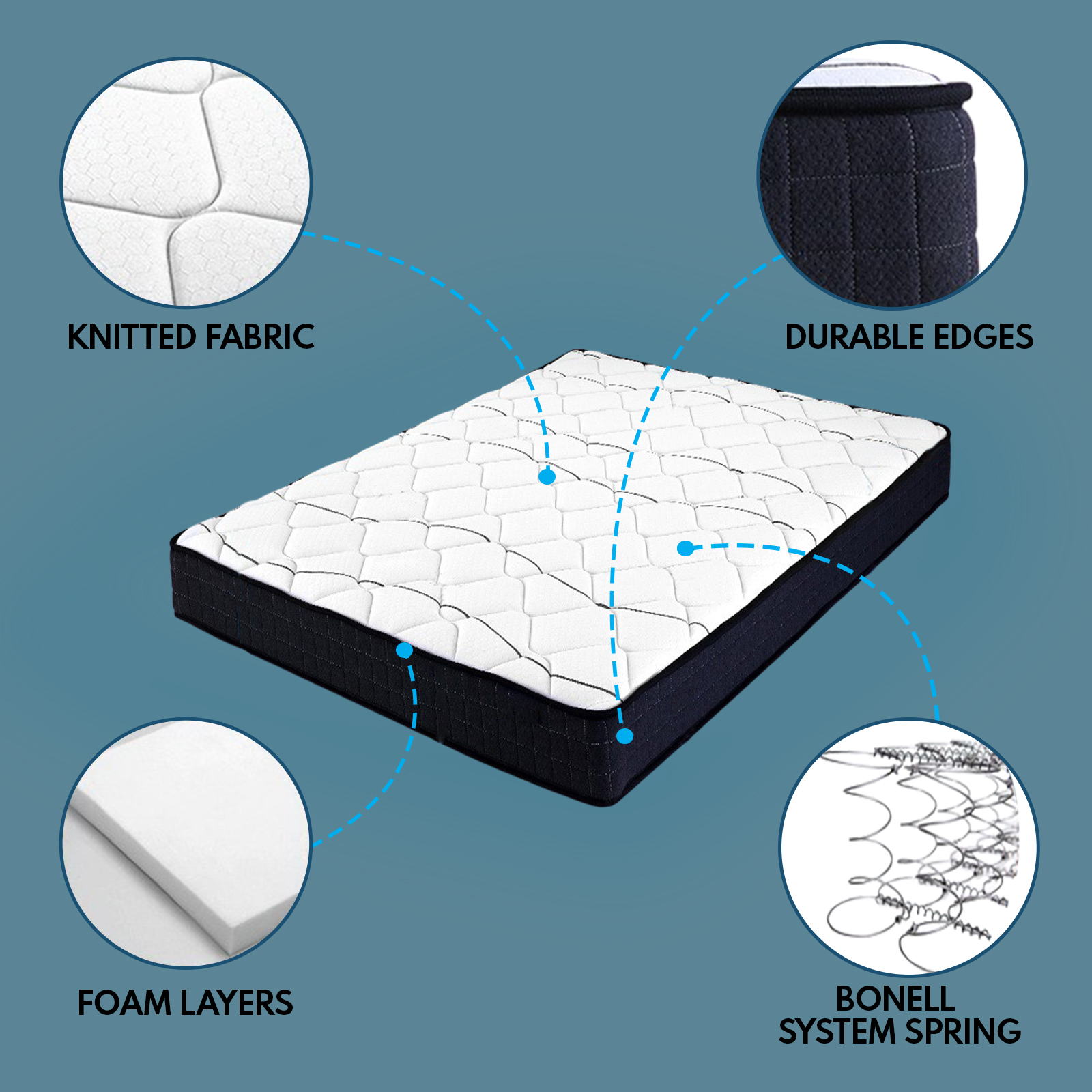 King Single Size Bed Medium Firm Foam Mattress Bonnell Spring 16cm