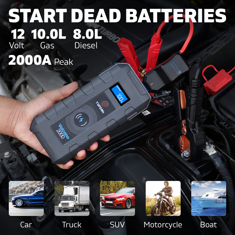 TOPDON Car Jump Starter Booster 12V Blue Battery Charger Power Bank 2000A