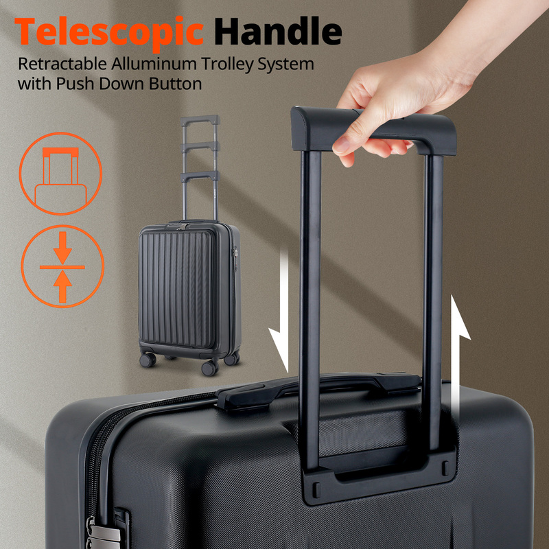 3 Piece Luggage Set – Black Hard Case Carry on Travel Suitcases