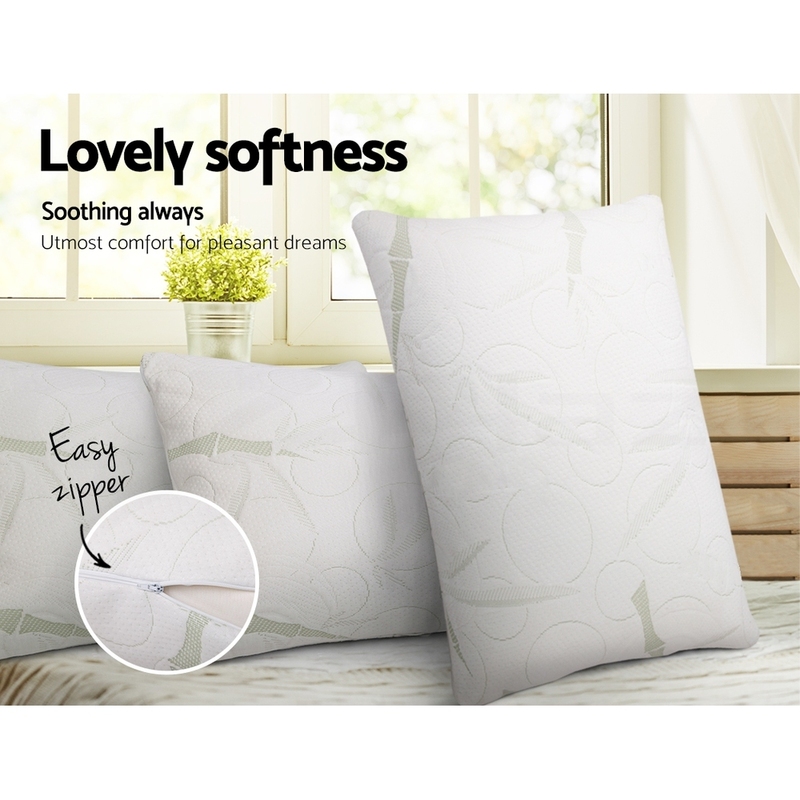 Giselle Bedding Set of 2 Bamboo Pillow with Memory Foam 