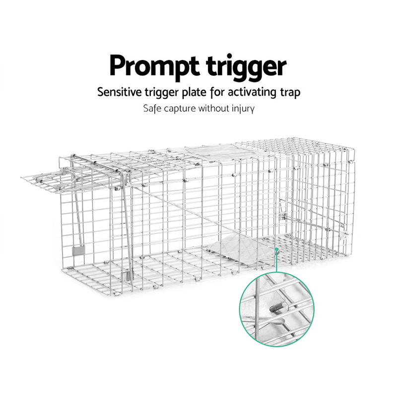 Humane Animal Trap Cage 108 x 40 x 45cm  - Silver