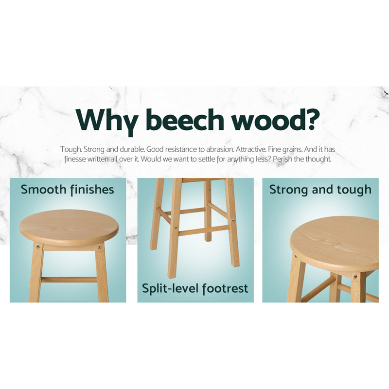 Artiss Set of 2 Beech Wood Backless Bar Stools - Natural