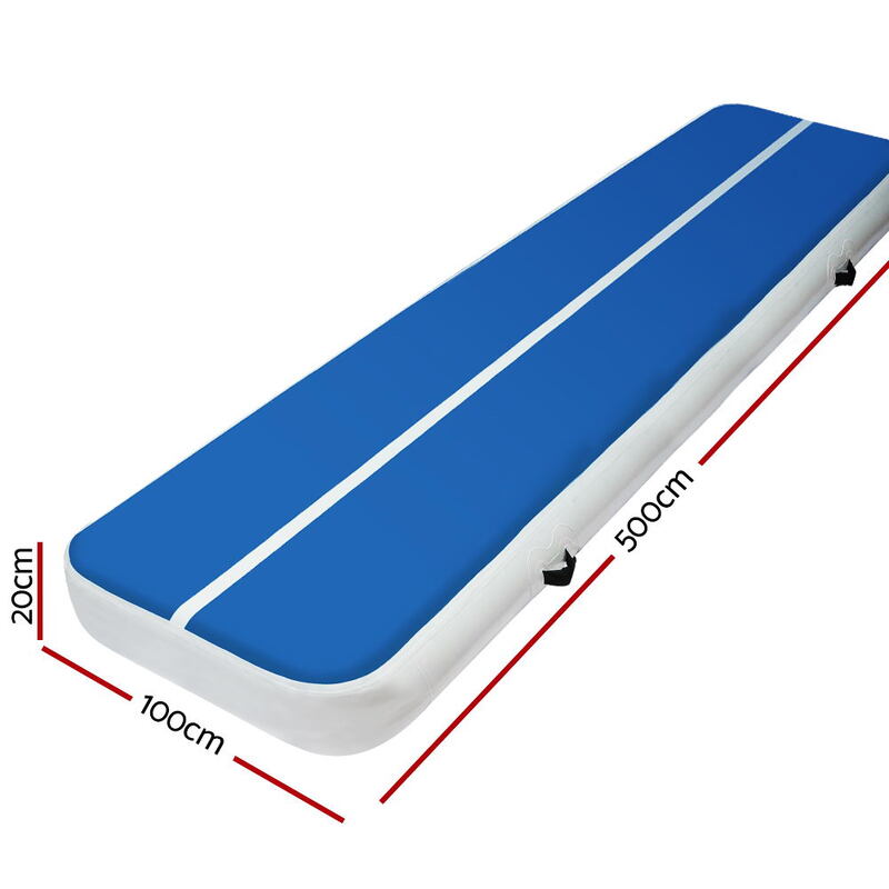 5m x 1m Inflatable Air Track Mat 20cm Thick Gymnastic Tumbling Blue And White