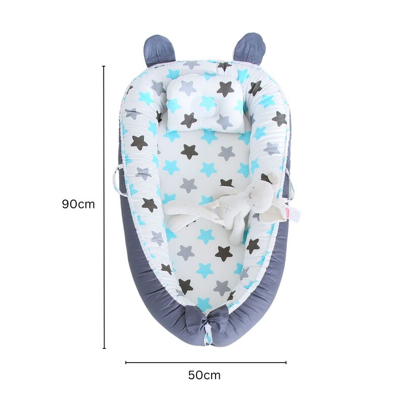 GOMINIMO Portable Baby Lounger & Baby Nest with Pillow (Stars) GO-BBL-100-QM