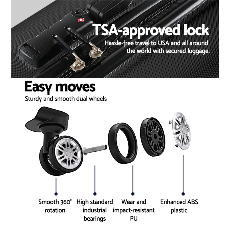 Wanderlite 28" 75cm Luggage Trolley Travel Set Suitcase Carry On Hard Case TSA Lock Lightweight Black