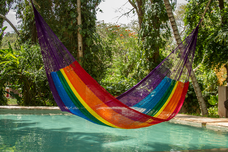 Mayan Legacy King Plus Size Nylon Mexican Hammock in Rainbow Colour