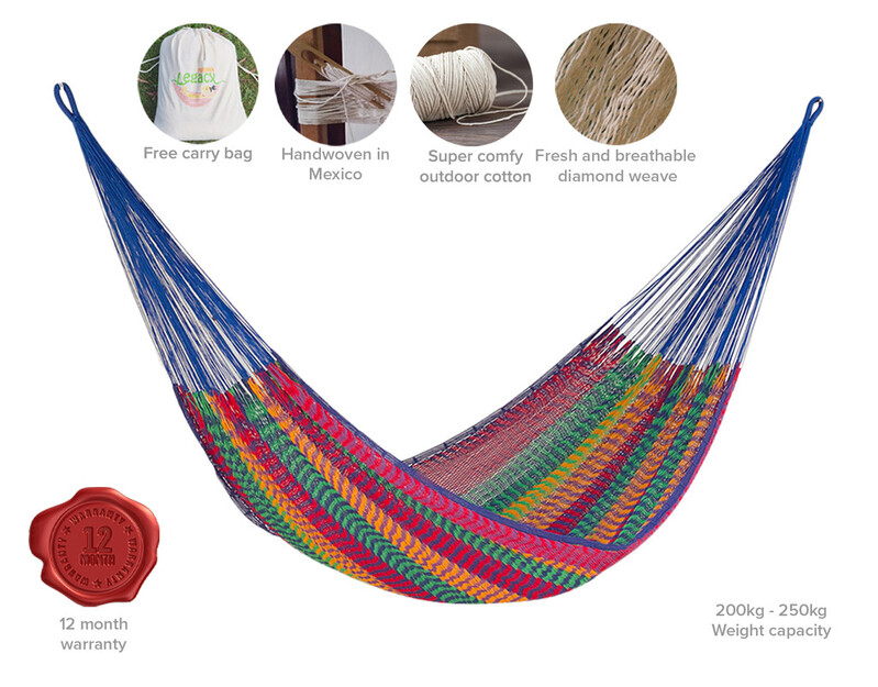 Mayan Legacy Jumbo Size Outdoor Cotton Mexican Hammock in Mexicana Colour