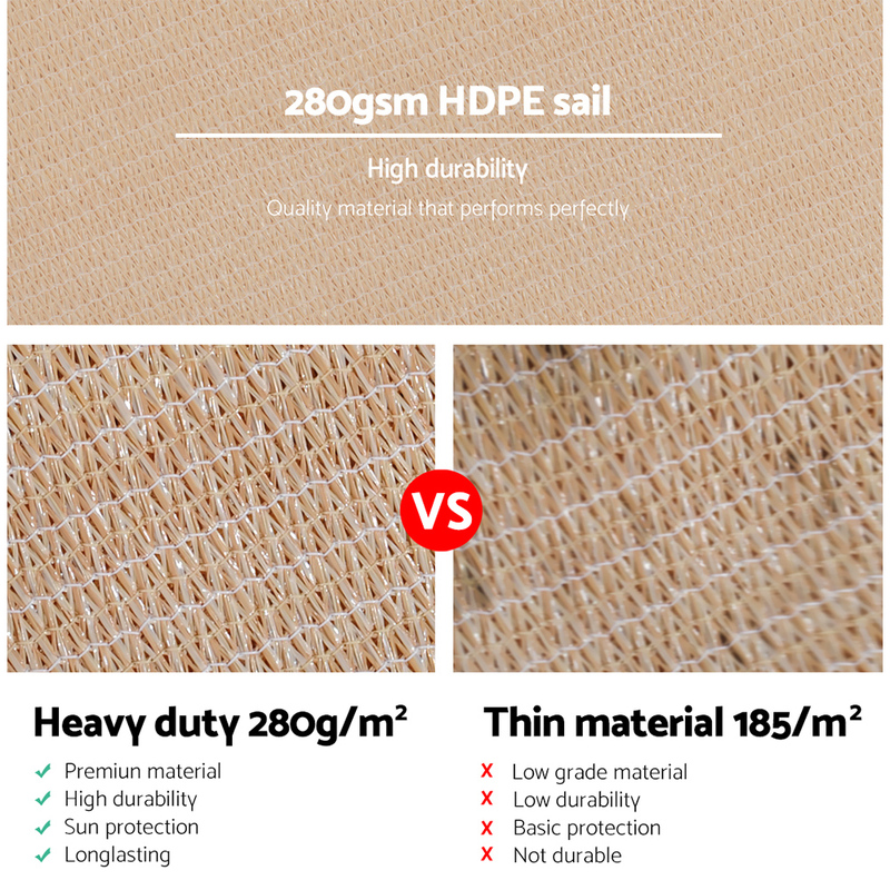 Instahut Shade Sail 3x6m Rectangle 280GSM 98% Sand Shade Cloth