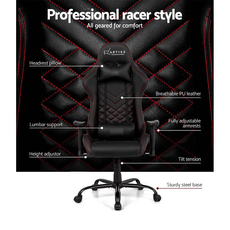 Artiss Gaming Office Chairs Computer Desk Racing Recliner Executive Seat Black