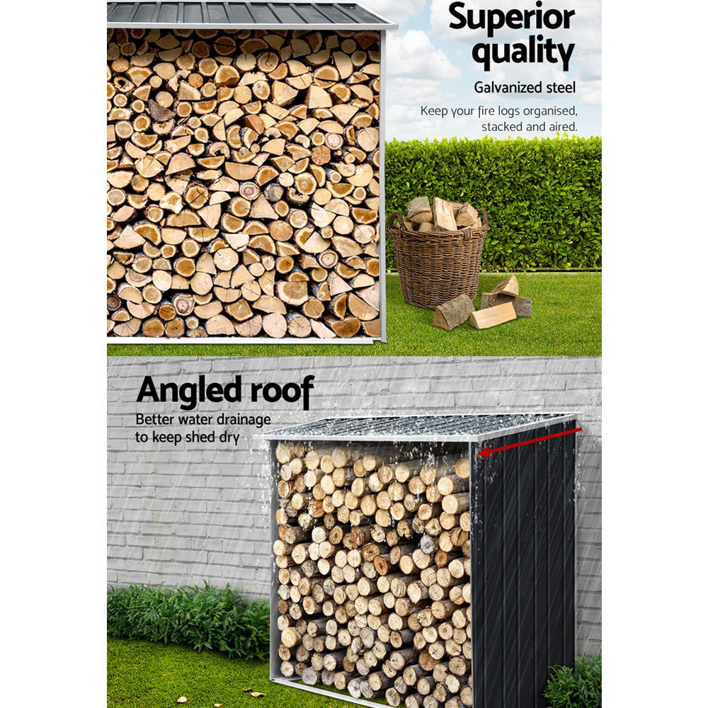 Giantz Log Firewood Storage Shed Galvanised Steel Garden Outdoor 2m³ Shelter 163x83x154CM