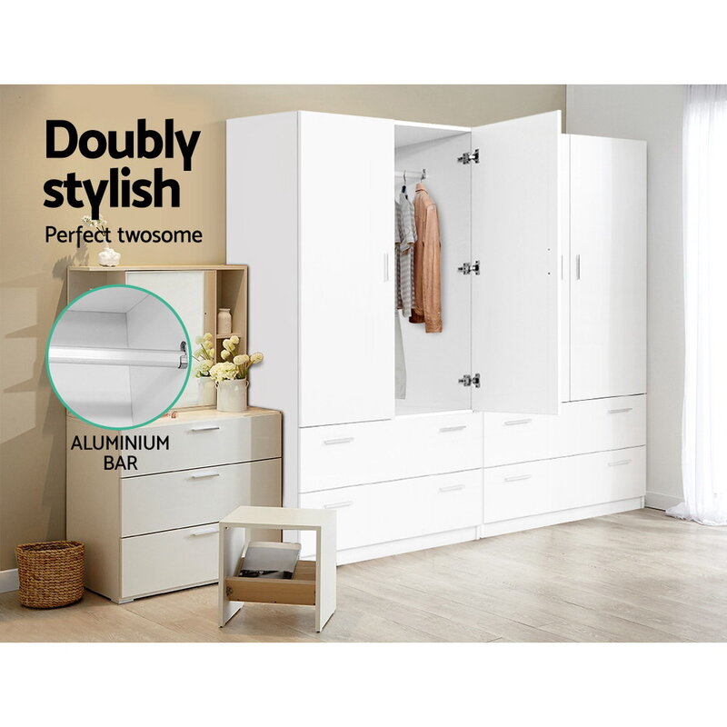 Artiss 2 Doors Wardrobe Bedroom Closet Storage Cabinet Organiser Armoire 180cm White