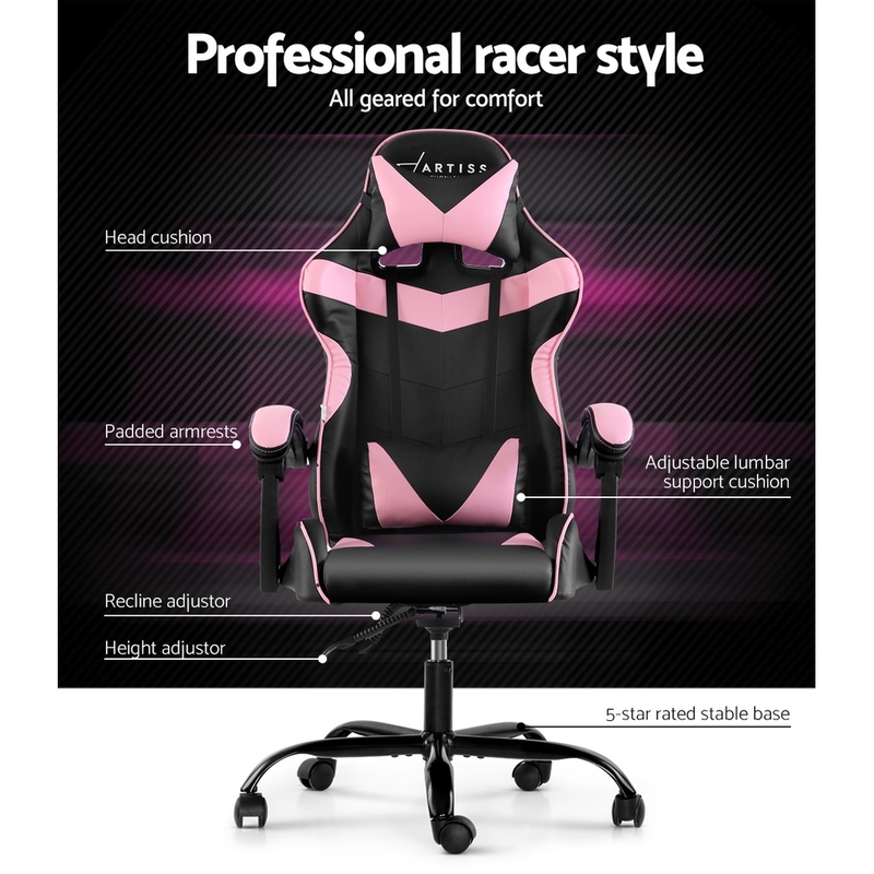 Artiss Office Chair Gaming Chair Computer Chairs Recliner PU Leather Seat Armrest Black Pink