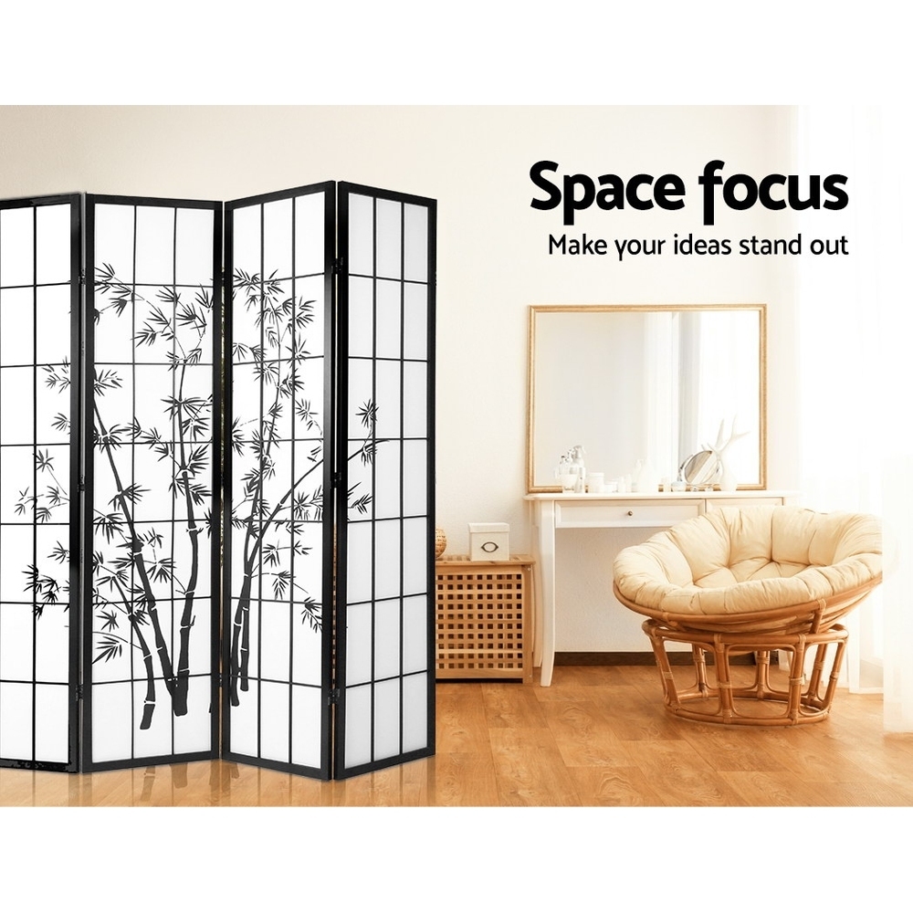 Artiss 4 Panel Room Divider Screen 174x179cm Bamboo Black White