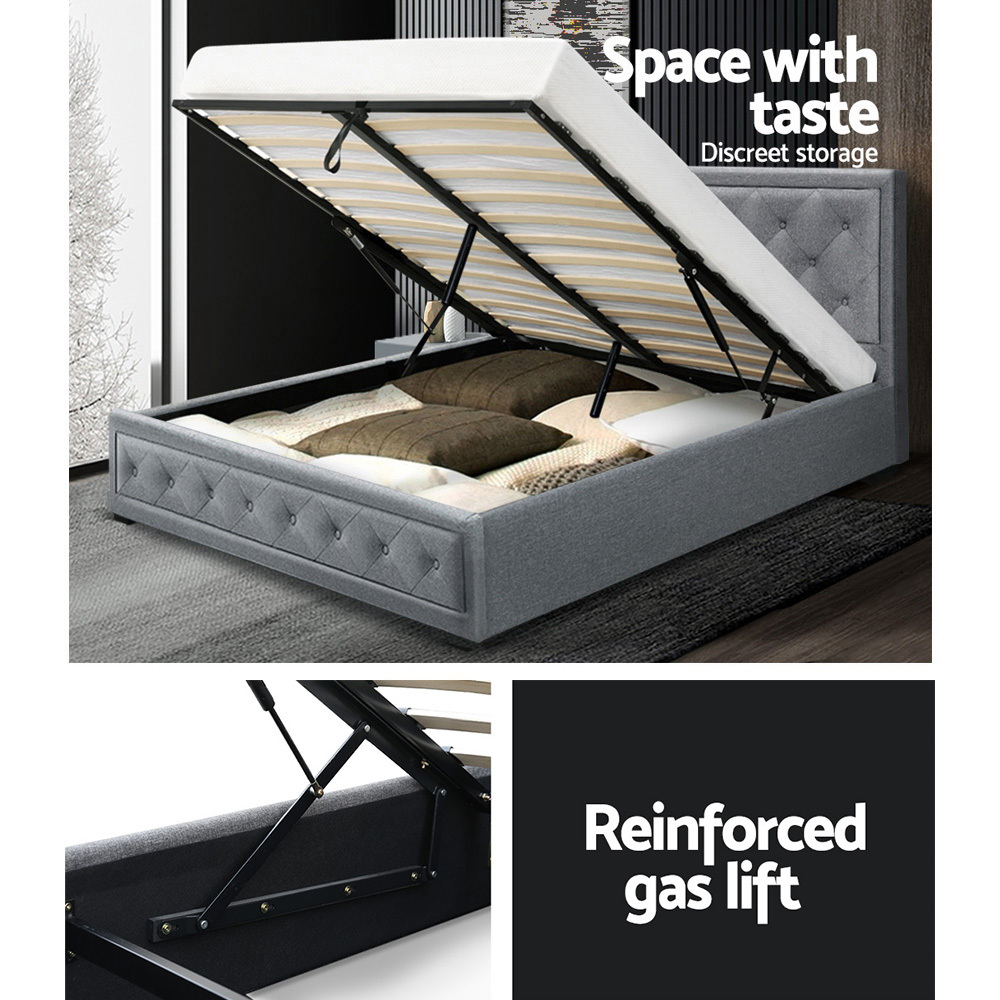 Artiss Bed Frame Double Size Gas Lift Grey TIYO