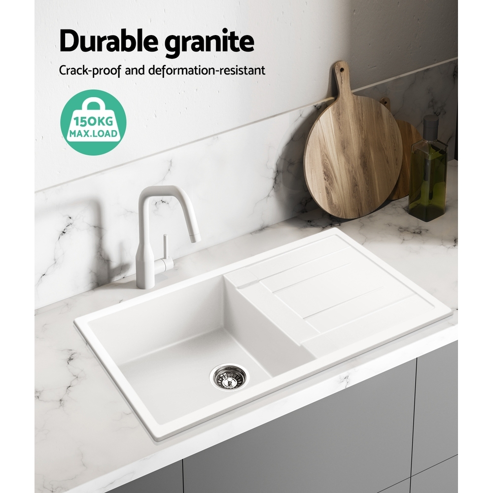 Cefito Stone Kitchen Sink 855X500MM Granite Under/Topmount Basin Bowl Laundry White