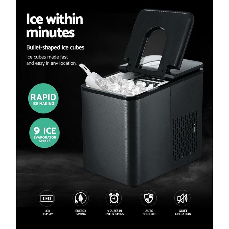 2.2L Ice Maker 12KG Portable Ice Makers Cube Tray Bar Home Countertop Black