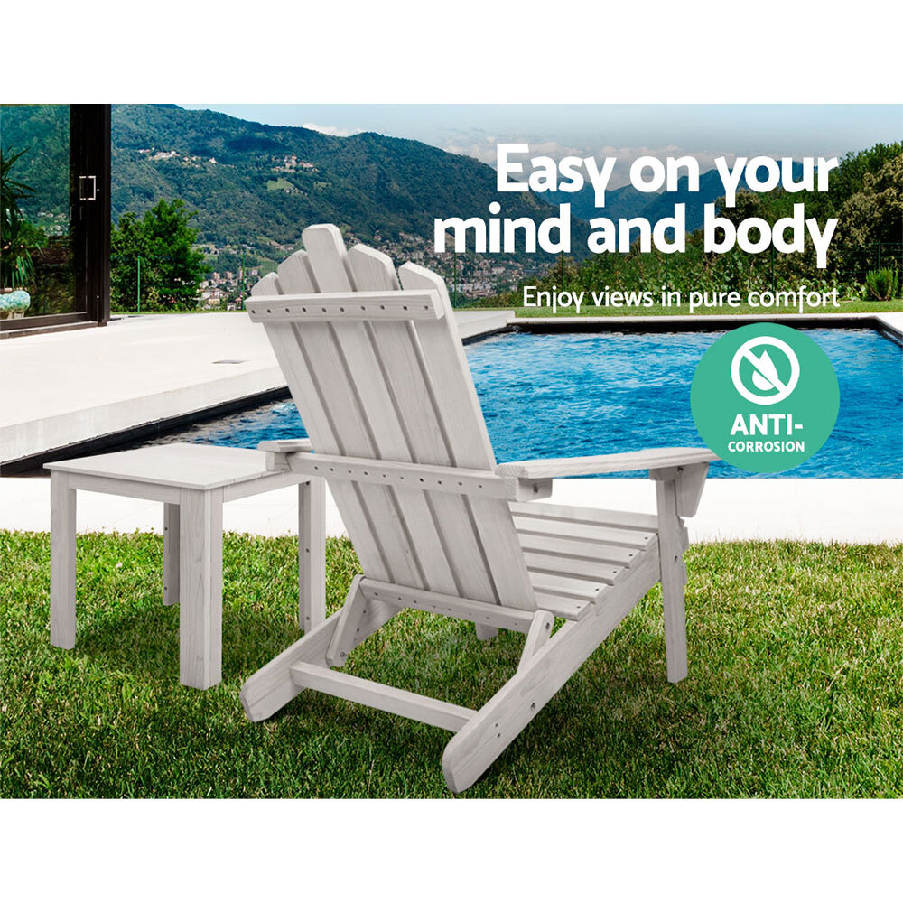 Gardeon 2pcs Adirondack Outdoor Beach Chair Table Set Beige