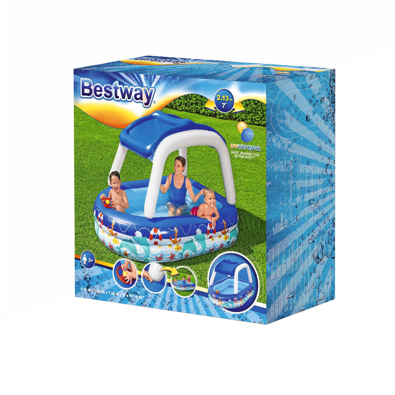 Bestway Kids Pool 213x155x132cm Inflatable Swimming w/ Canopy Play Pools 282L