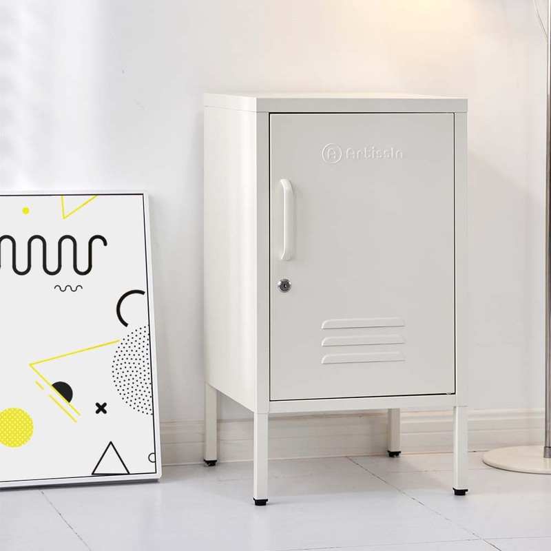 ArtissIn Bedside Table Metal Cabinet - MINI White