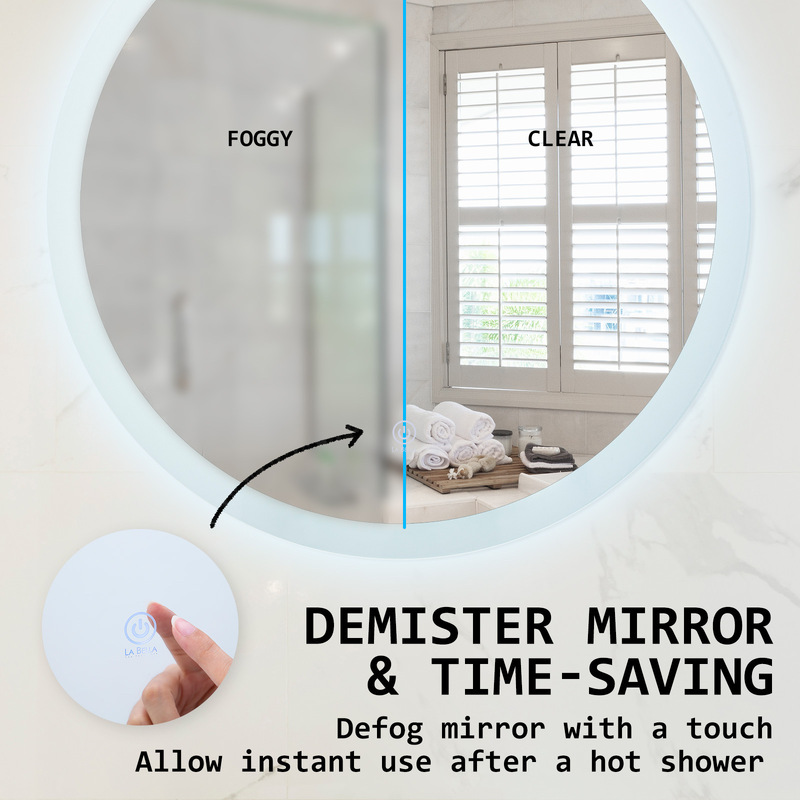 2 Set LED Wall Mirror Round Anti-Fog Bathroom 80cm