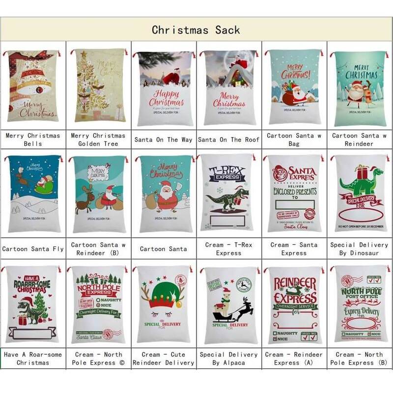 50x70cm Canvas Hessian Christmas Santa Sack Xmas Stocking Reindeer Kids Gift Bag, Cream - North Pole Express (C)