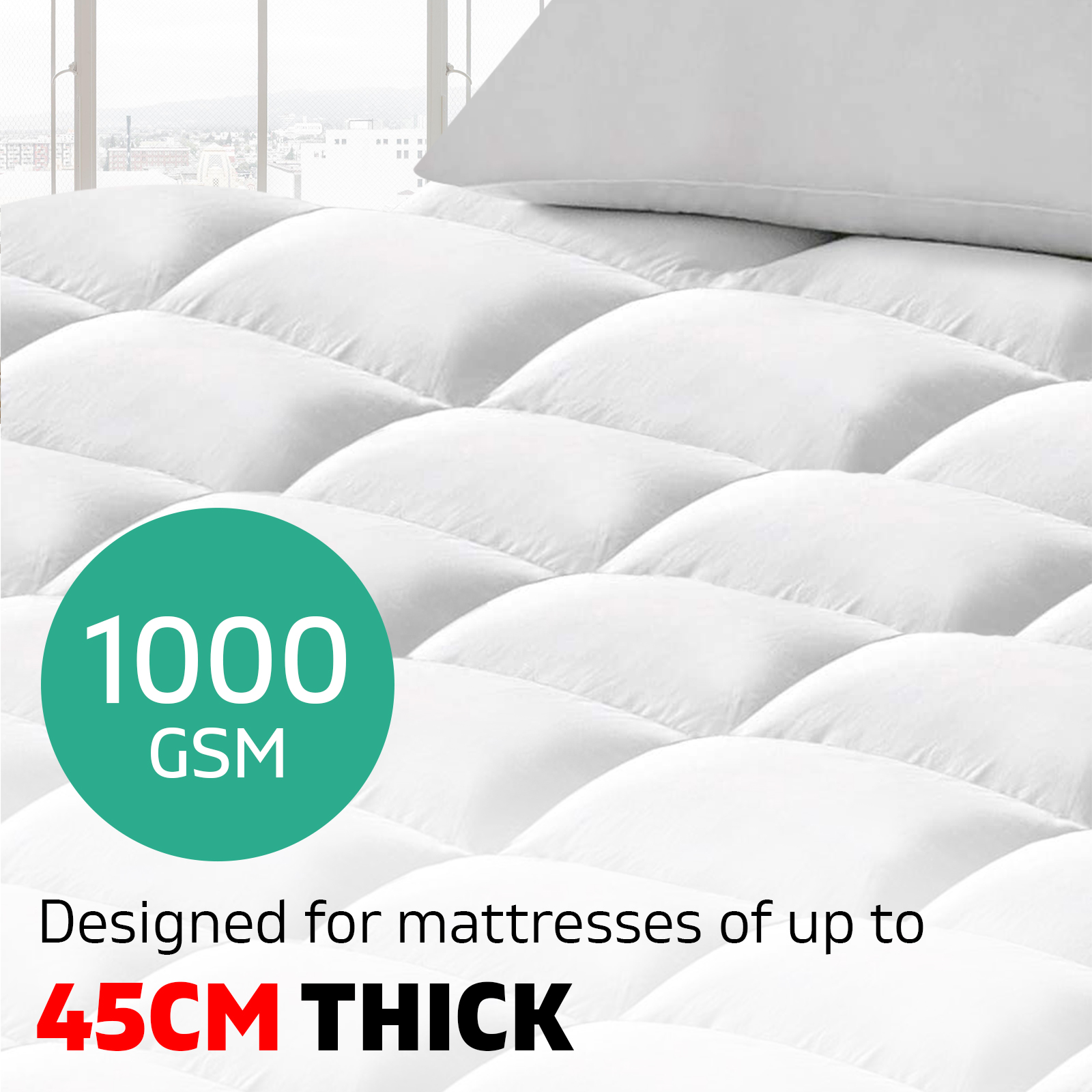 King Size Mattress Topper Pillowtop 1000GSM Microfibre Filling Protector