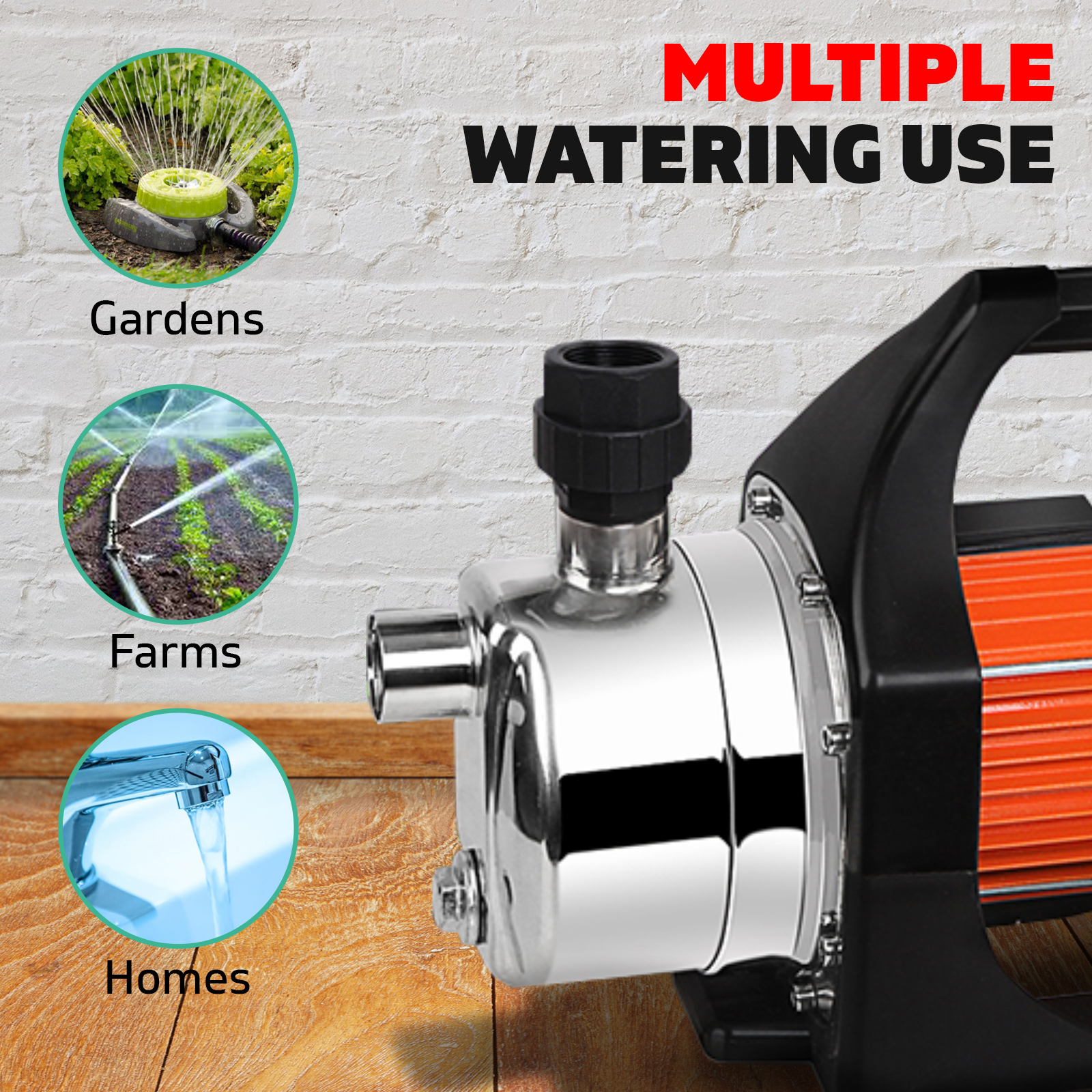 800W Stainless Steel Garden Farm Home Water Pump 54L/min Flow Rate
