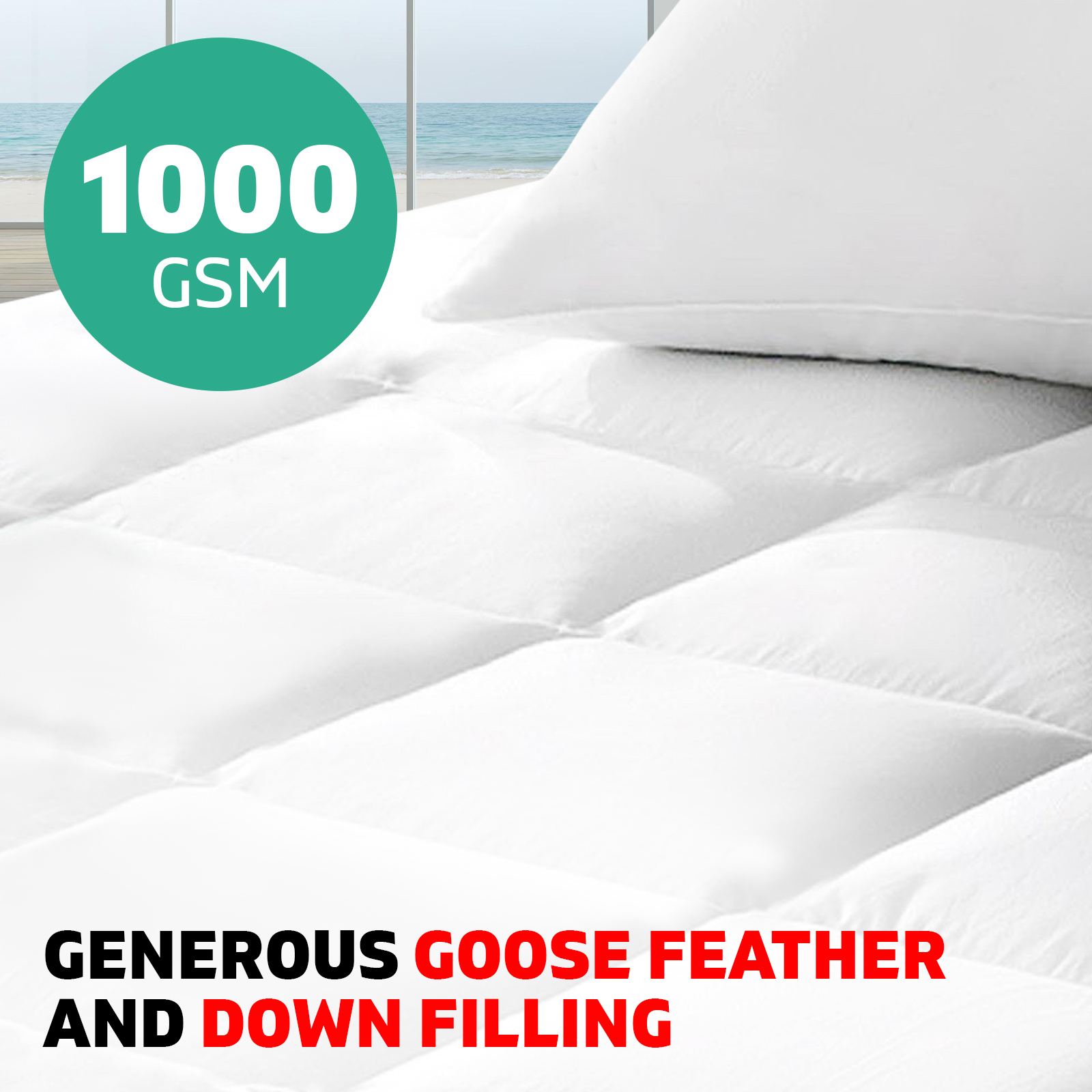 King Size Mattress Bed Topper Goose Feather Down 1000GSM Pillowtop