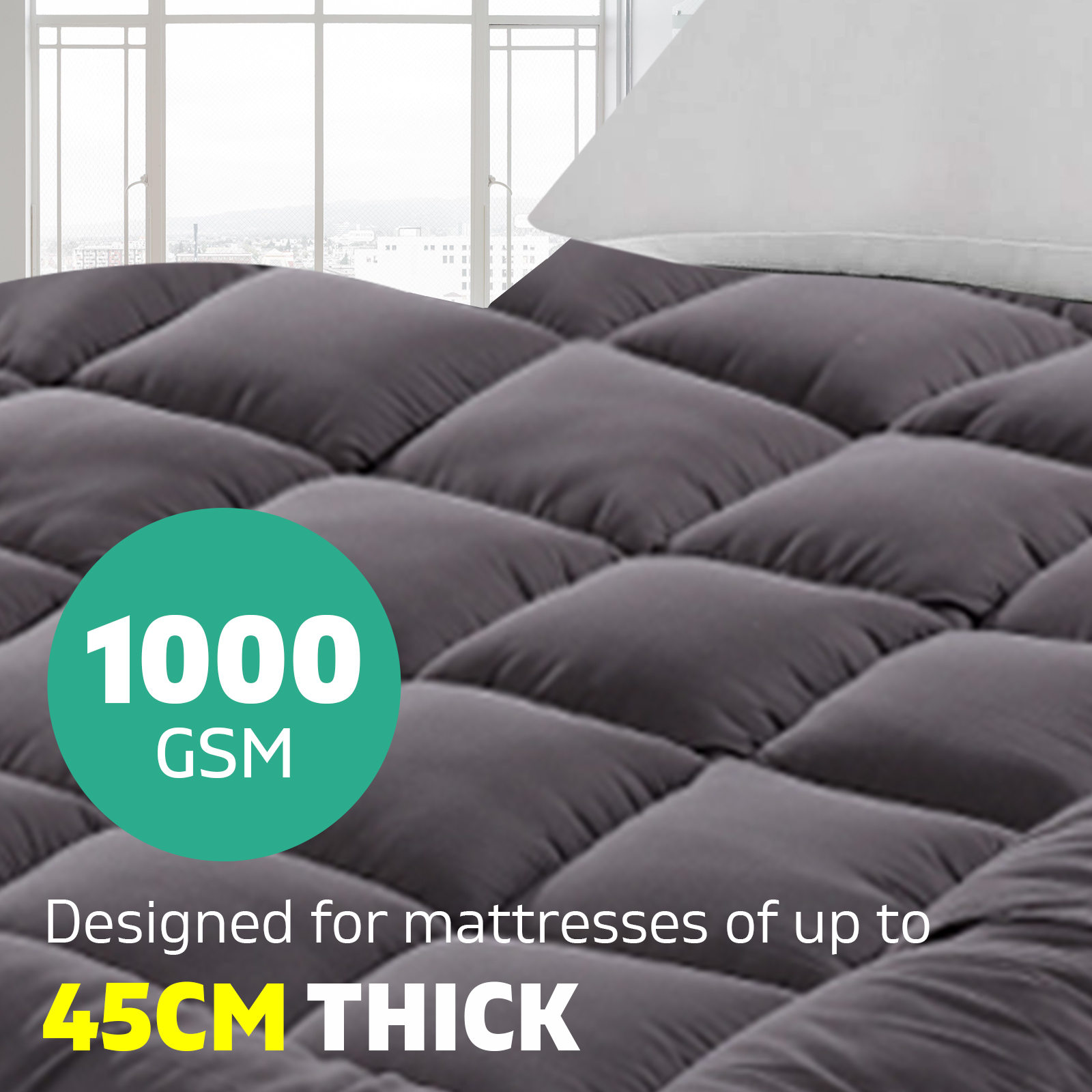 Double Mattress Topper Pillowtop Charcoal Microfibre Bamboo Filling Protect