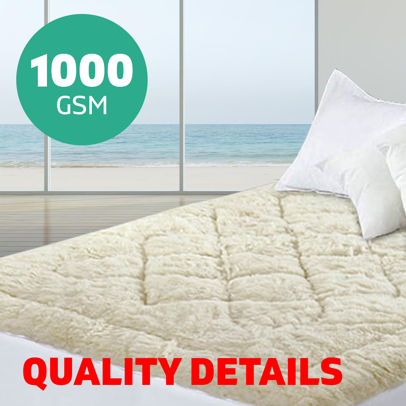 Queen Size Wool Underlay Mattress Bed Topper Underblanket Cotton White