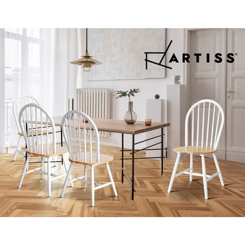 2x Artiss Dining Chairs Kitchen Chair Rubber Wood Retro Cafe White