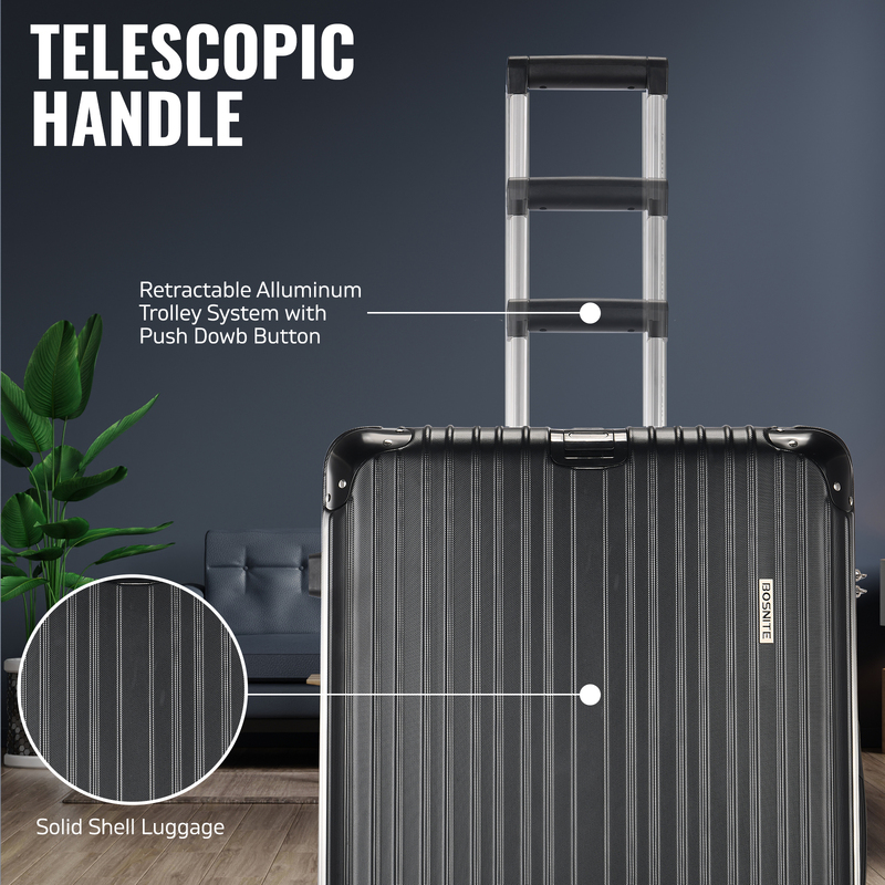 3 Piece Luggage Set - Black Hard Case Carry on Travel Suitcases
