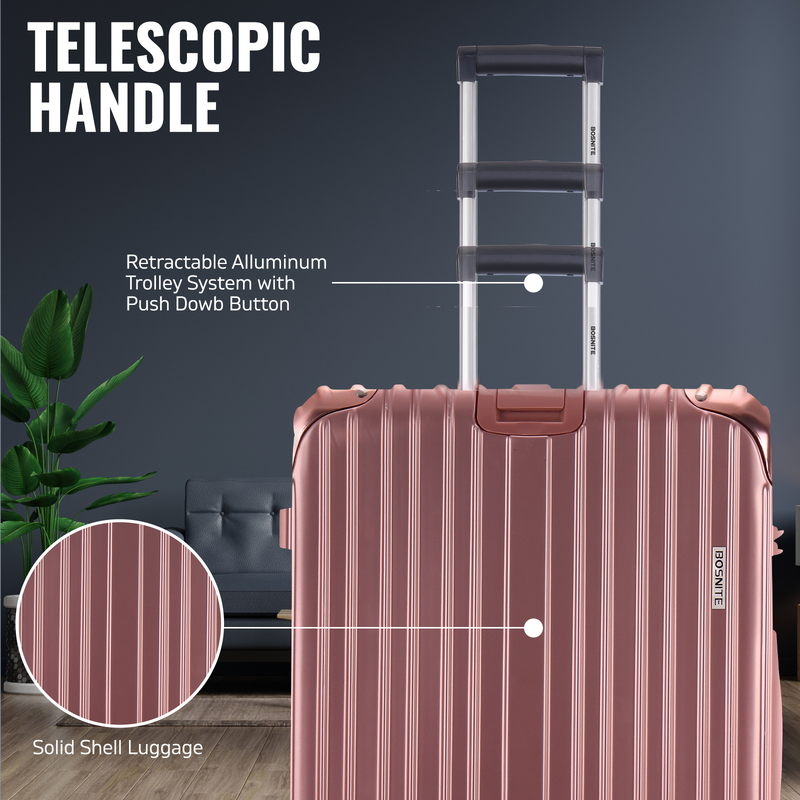 3 Piece Luggage Set - Rose Gold Hard Case Carry on Travel Suitcases