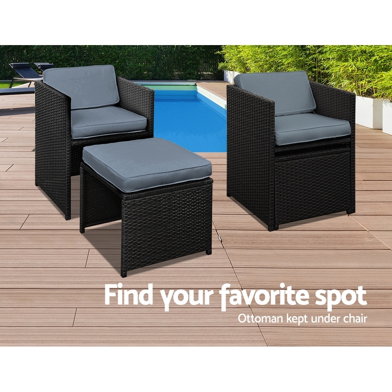 Gardeon Outdoor Dining Set 9 Piece Wicker Table Chairs Setting Black