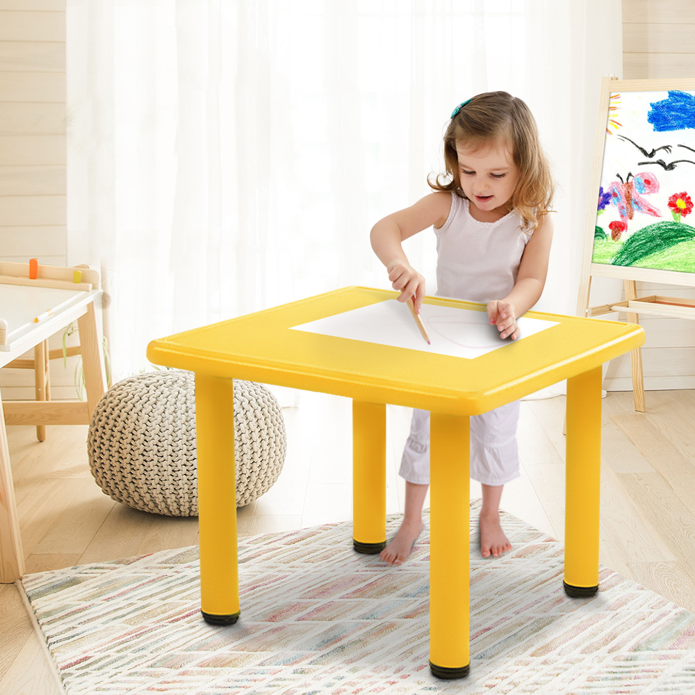 Keezi Kids Children Painting Activity Study Plastic Desk Yellow Table 60x60cm 