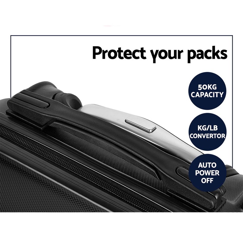 Wanderlite 2pc Luggage Trolley Set Suitcase Travel TSA Carry On Hard Case Lightweight Black