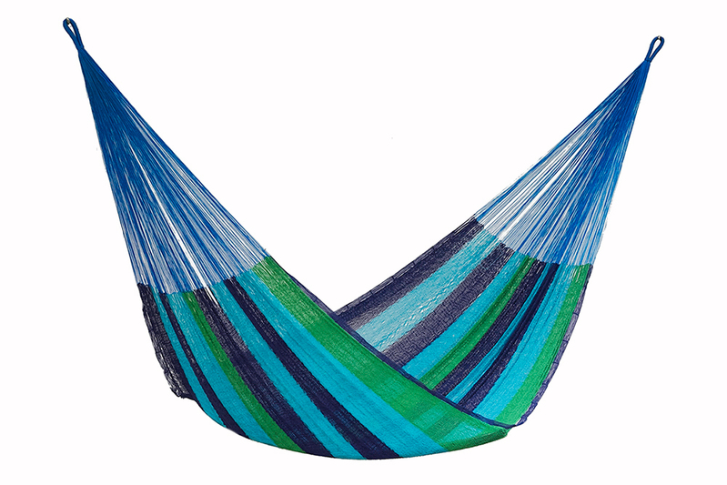 Mayan Legacy Queen Size Outdoor Cotton Mexican Hammock in Oceanica Colour