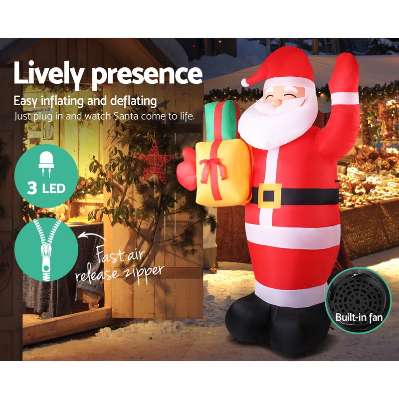 Jingle Jollys Christmas Inflatable Santa 2.4M Illuminated Decorations