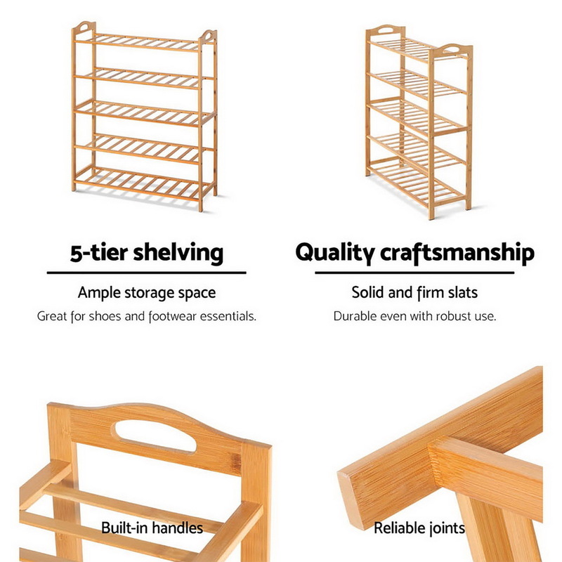 Artiss 5-Tier Bamboo Shoe Rack Organiser Storage Shelf Stand Shelves