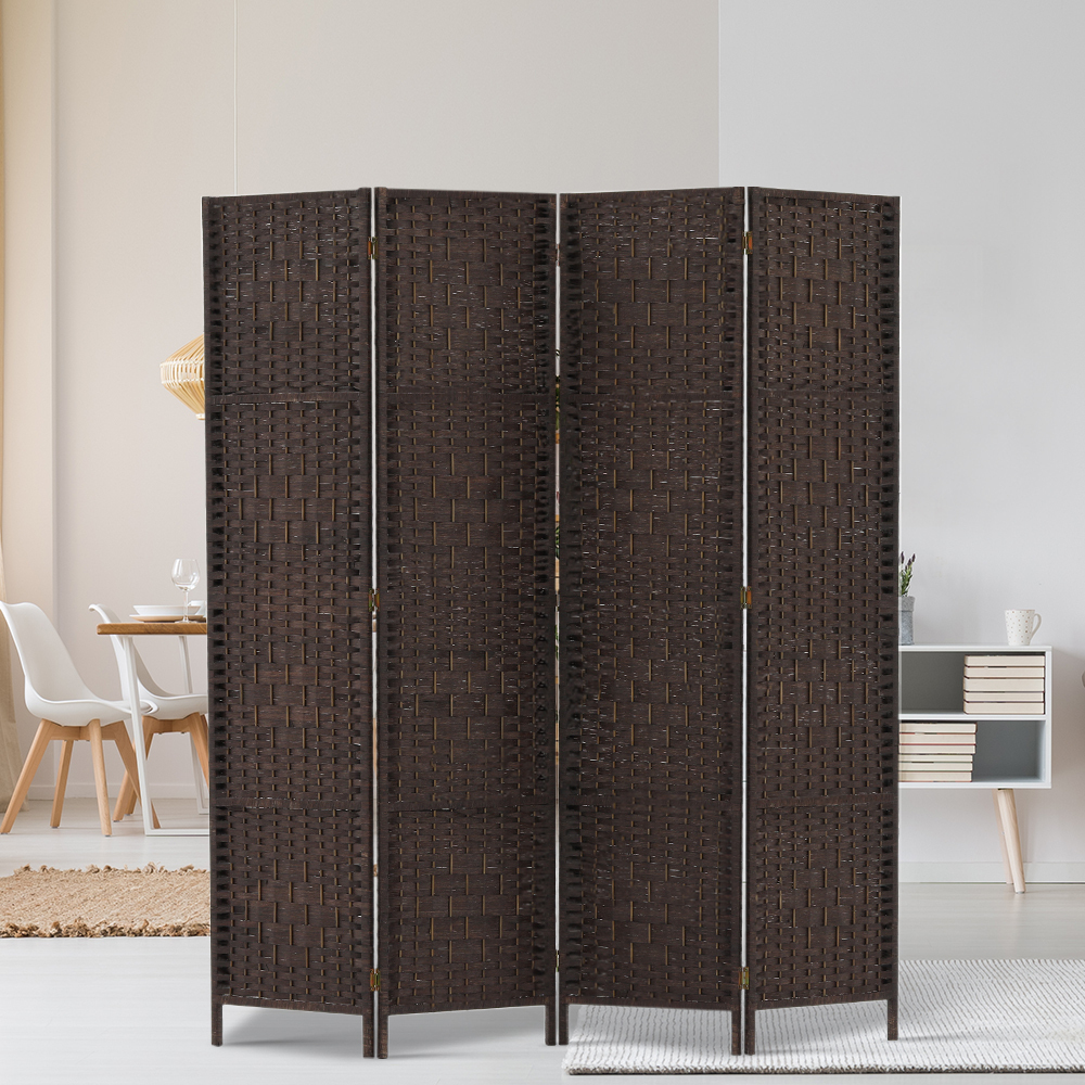 Artiss 4 Panel Room Divider Privacy Screen Rattan Woven Wood Stand Brown