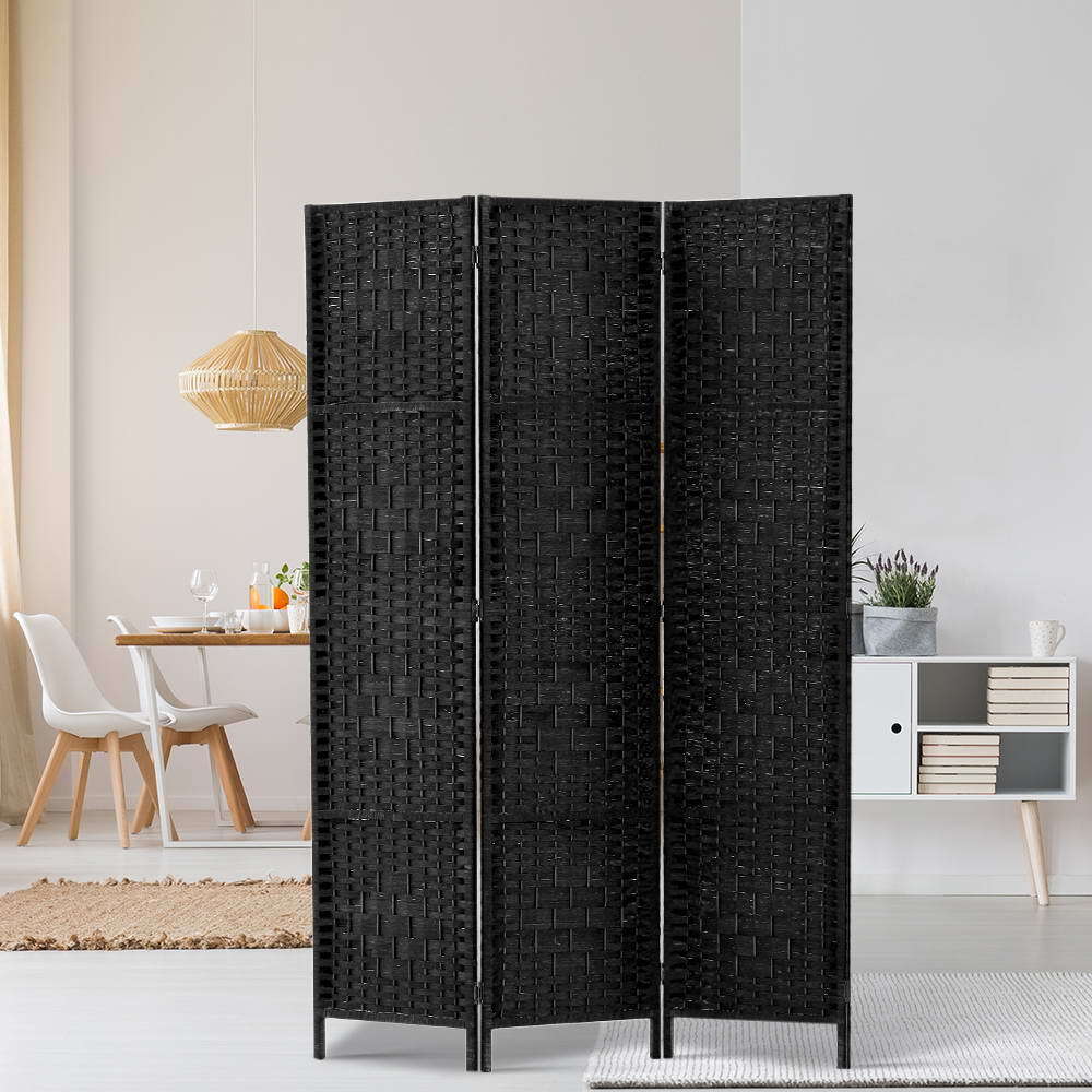Artiss 3 Panel Room Divider Privacy Screen Rattan Woven Wood Stand Black