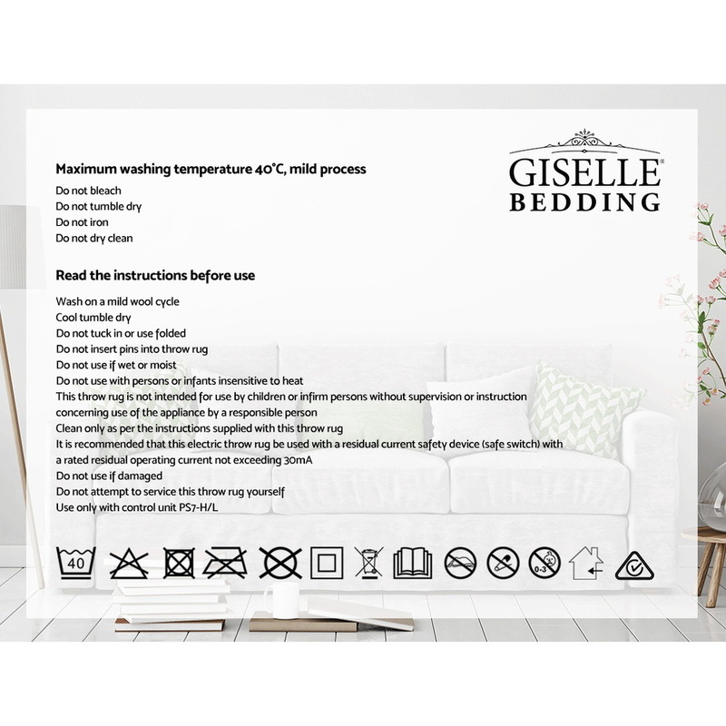 Giselle Bedding Heated Electric Throw Rug Fleece Sunggle Blanket Washable Charcoal