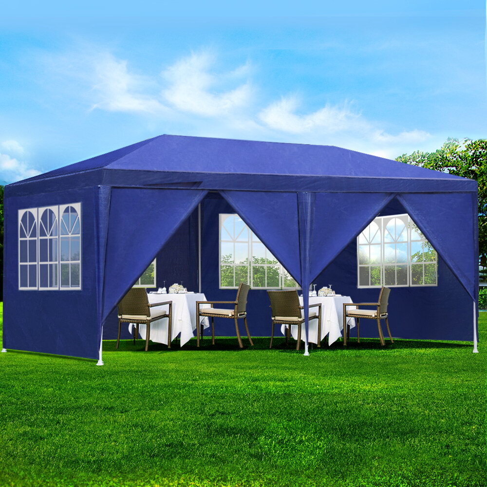 Instahut Gazebo 3x6m Outdoor Marquee side Wall Gazebos Tent Canopy Camping Blue 8 Panel