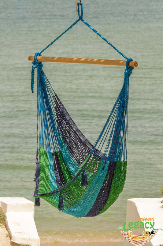 Mayan Legacy Extra Large Outdoor Cotton Mexican Hammock Chair in Oceanica Colour